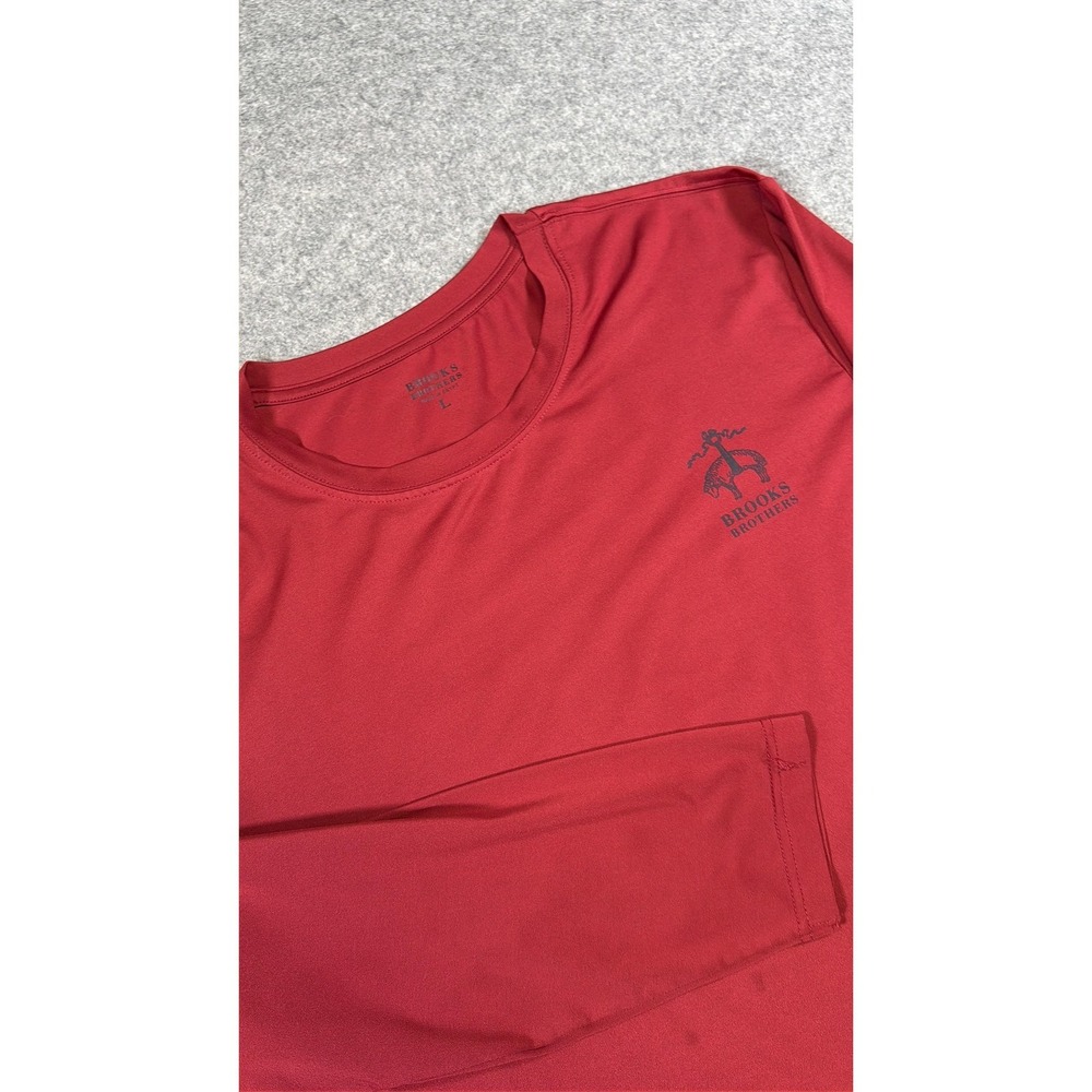 Brooks Brothers Shirt Mens Large Red Long Sleeve Performance Logo 1818 Graphic